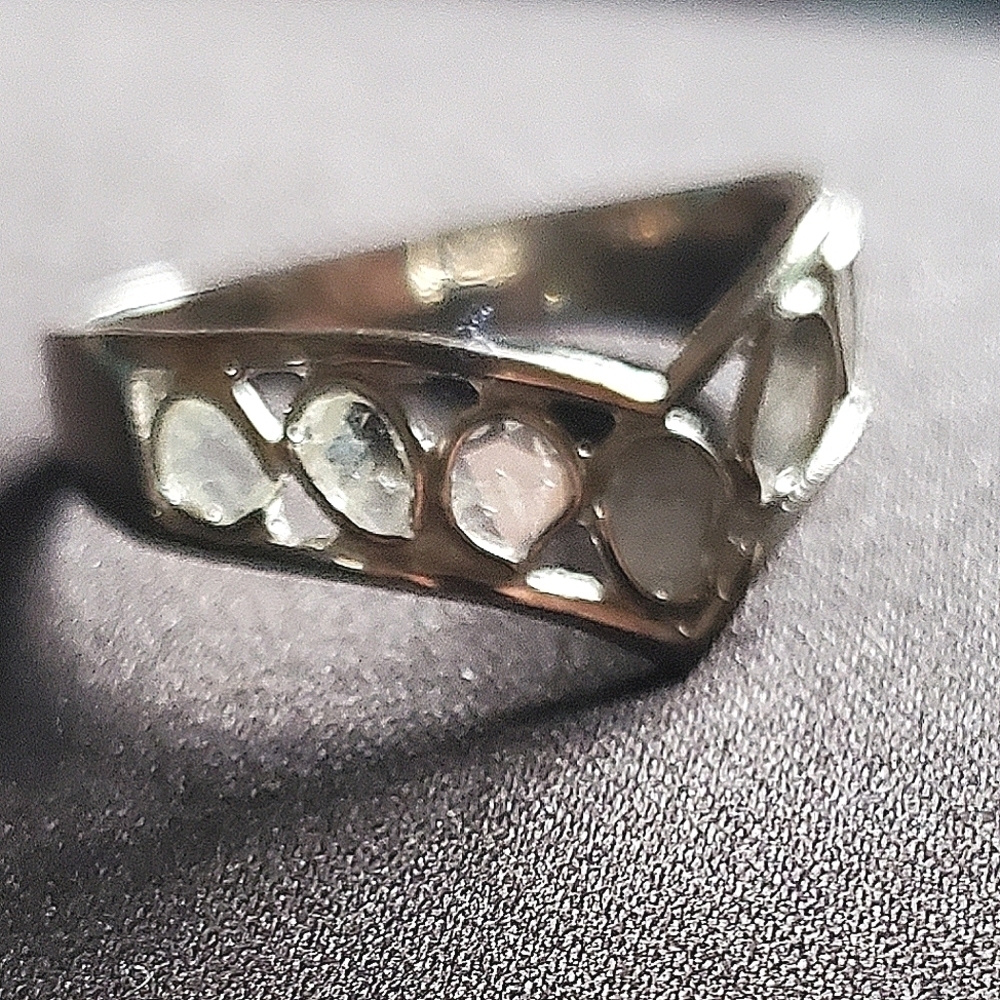 Platinum Plated Sterling Silver Polki Diamond Wishbone Ring - Picture 6 of 6